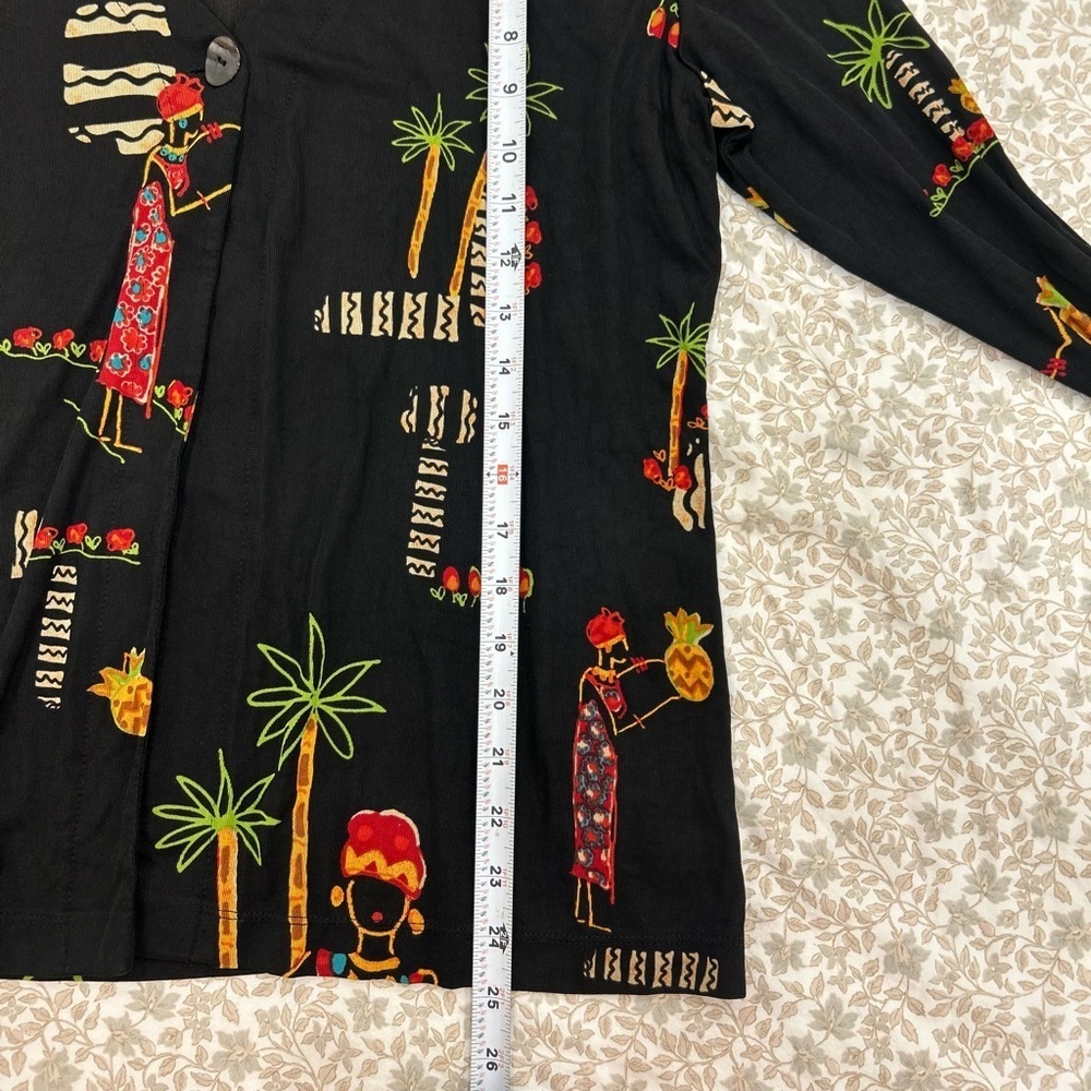 Chico’s travelers slinky knit button cardigan artsy tropical print sz.2 resort - Picture 4 of 7